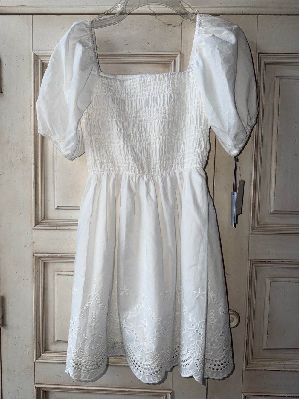 Wallflower White Smocked Puff-Sleeve Dress